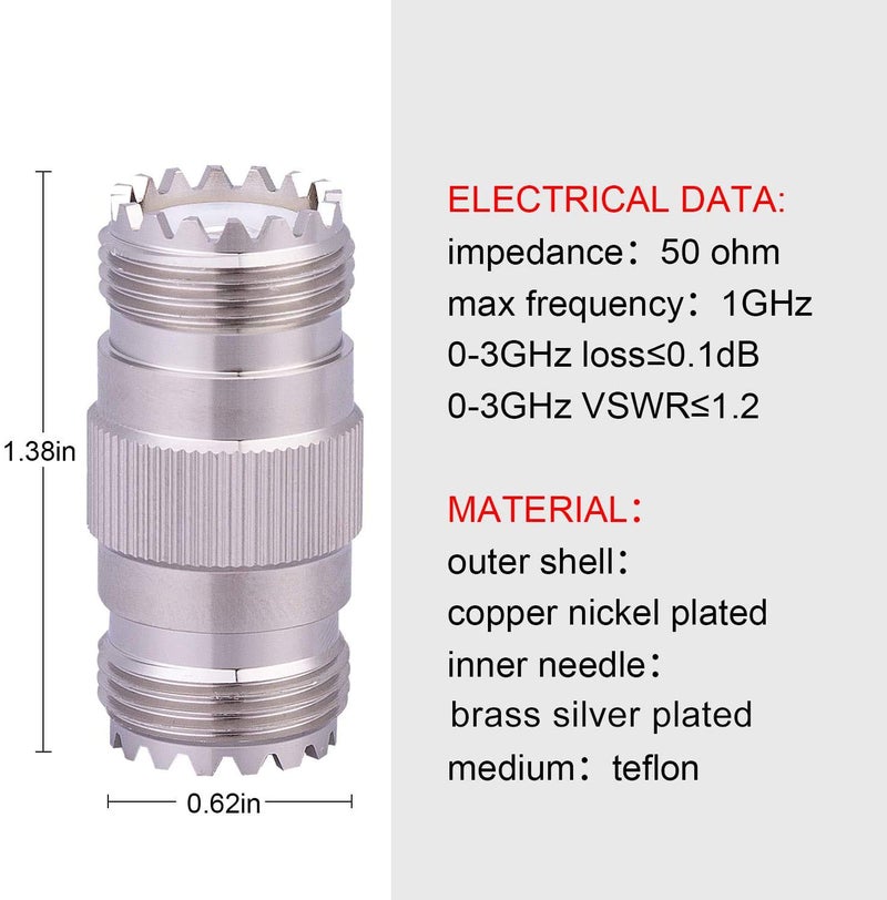 XRDS -RF UHF PL-259 to SO239 Female Adapter Connector Pack of 2 (NOT for TVs) - Image 2